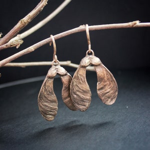 Maple Samara Seed Earrings - Medium Samaras - Dangle Earrings - Helicopter Maple Seeds - Bronze