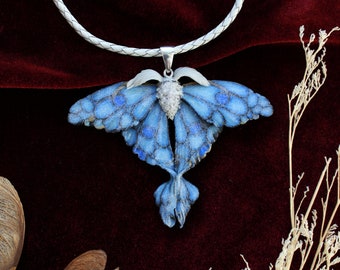 Blue luna moth pendant - designer luna moth pendant - gift for her