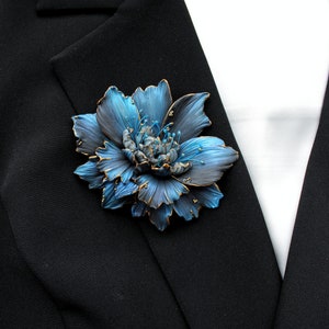 Peony flower brooch ~ Dark blue peony brooch ~ King of flowers accessory