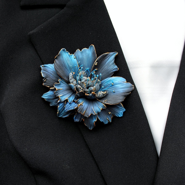 Peony flower brooch ~ Dark blue peony brooch ~ King of flowers accessory