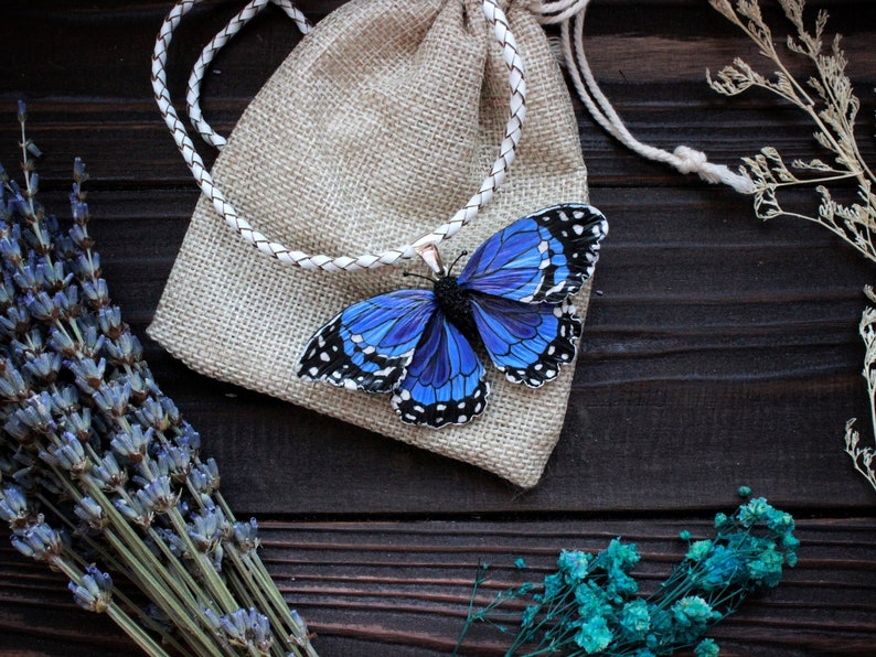 Polymer clay butterfly pendant handmade jewelry of blue Etsy