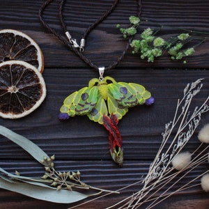 Luna moth pendant - Polymer clay pendant - jewelry necklace - butterfly boho jewelry, yellow-green jewelry