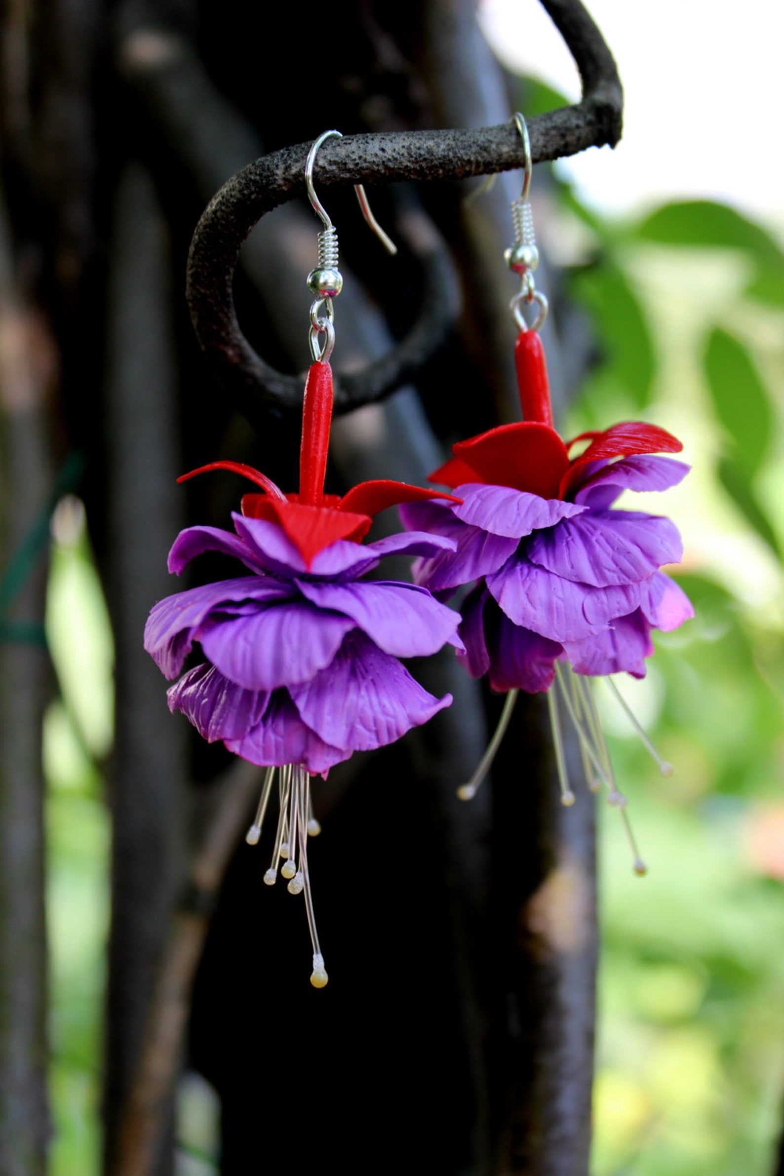 Fuchsia jewelry Fuchsia Earrings flower earrings Porcelain | Etsy