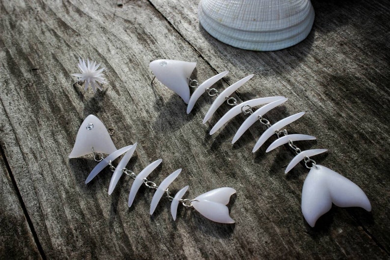 beach summer jewelry trend of 2019 Fish skeleton stud earrings made polymer clay little Echinus stud earrings do your style by yourself