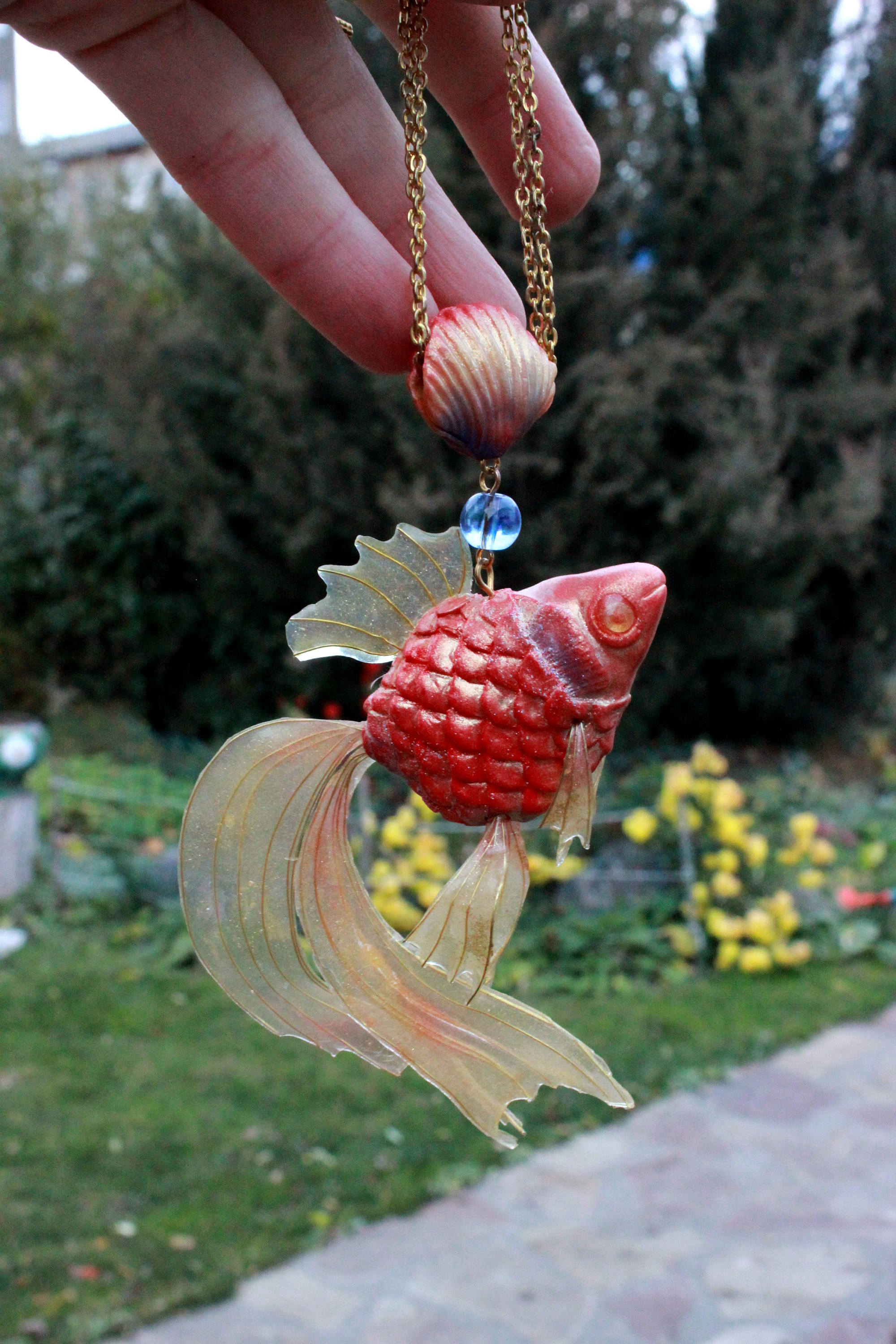 Polymer clay pendant gold fish necklace polymer clay Etsy