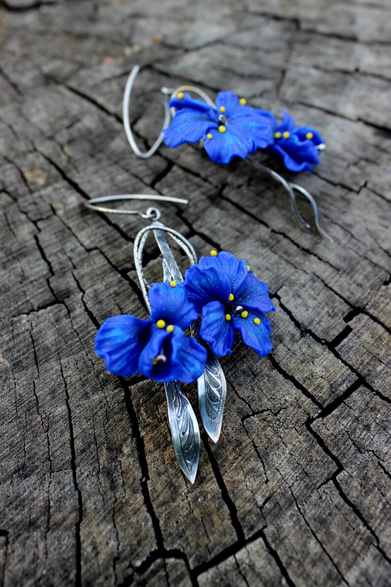 Floral jewelry from polymer clay and 925 silver metal  image 2