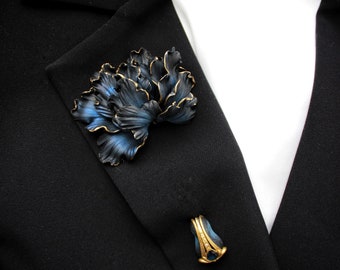 Elegant Black Peony brooch ~ Flower pin brooch ~ Designer peony Boutonniere