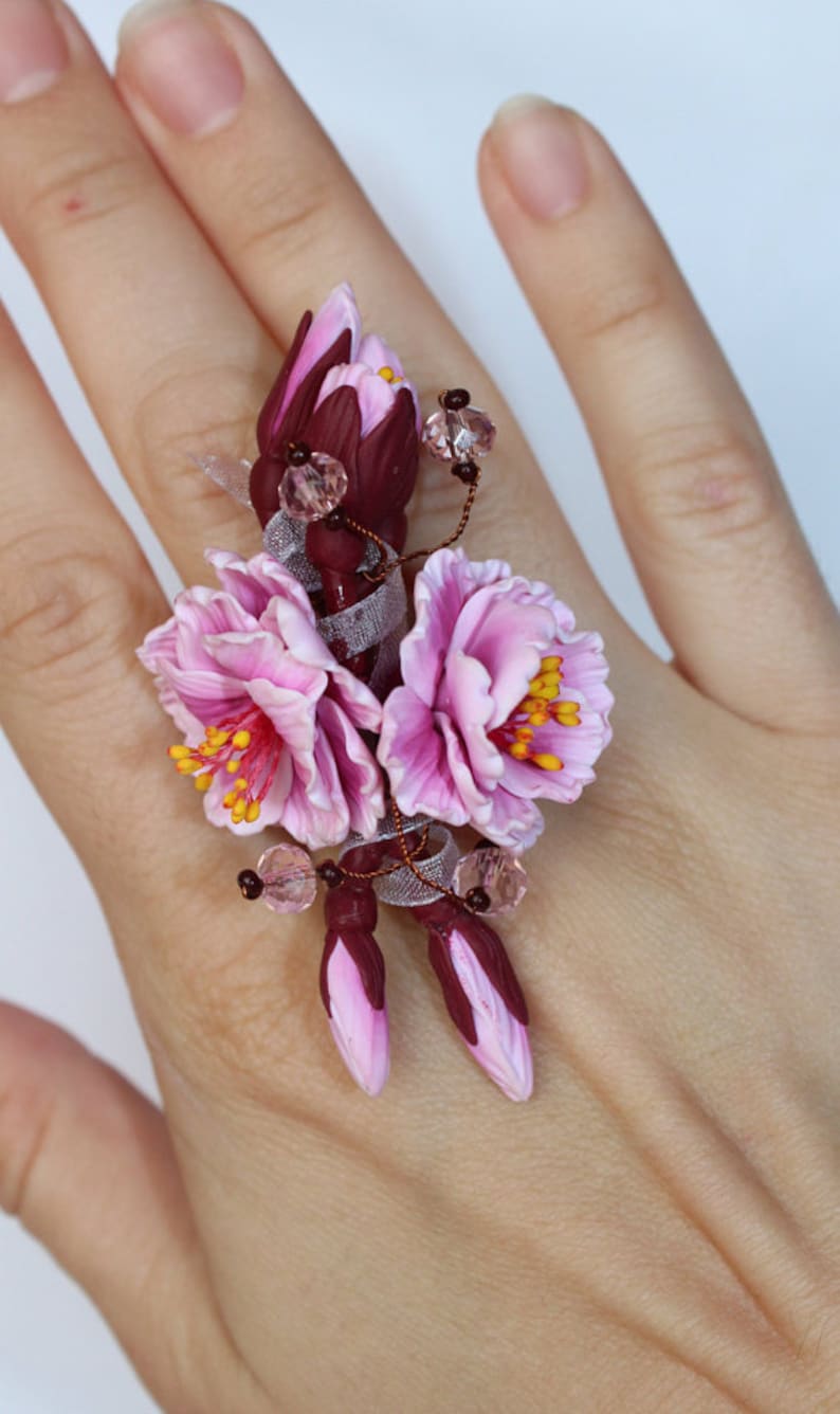 Pink Sakura Ring Polymer Clay Sakura Ring Cherry Blossom Etsy
