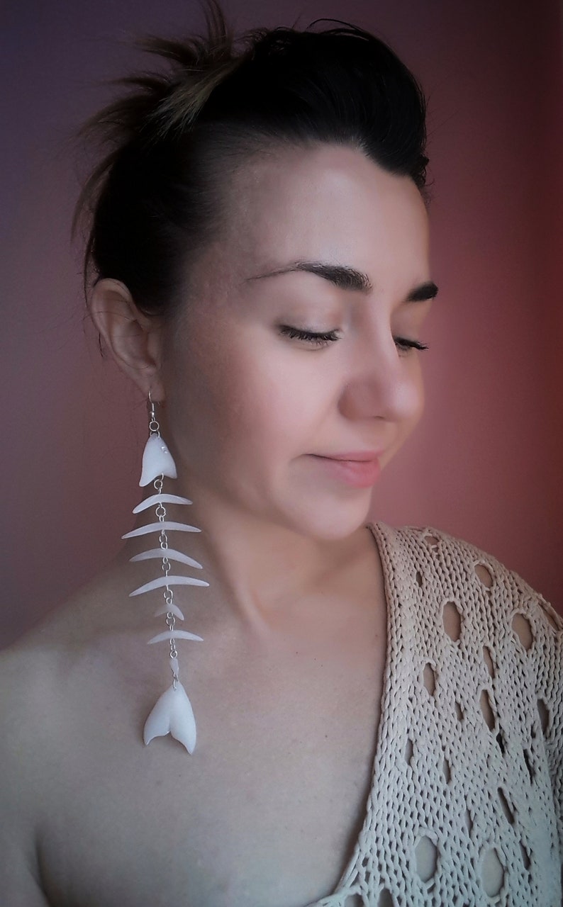 beach summer jewelry trend of 2019 Fish skeleton stud earrings made polymer clay little Echinus stud earrings do your style by yourself