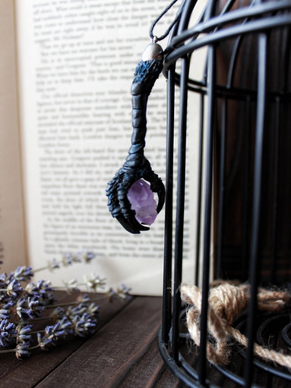The Crow's Paw Polymer Clay Pendant With Amethyst Witch