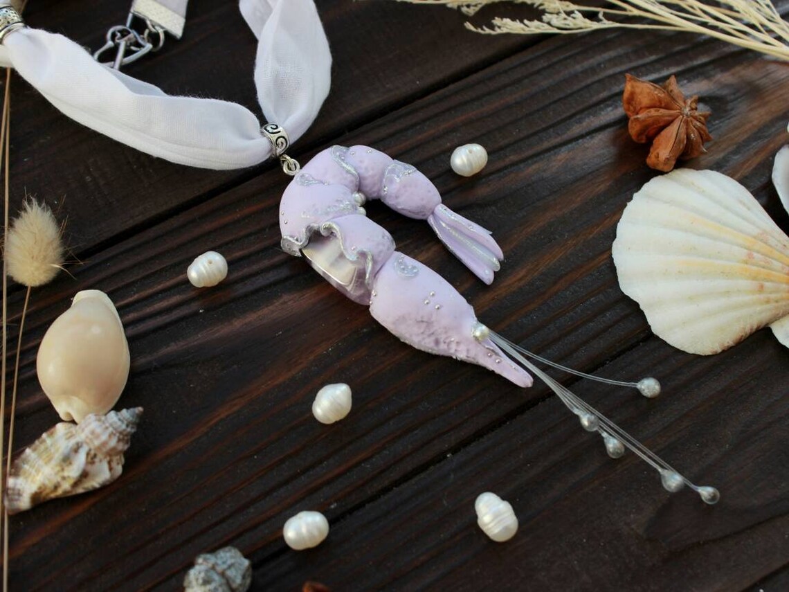 Shrimp pendant handmade prawn jewelry art jewelry from Etsy