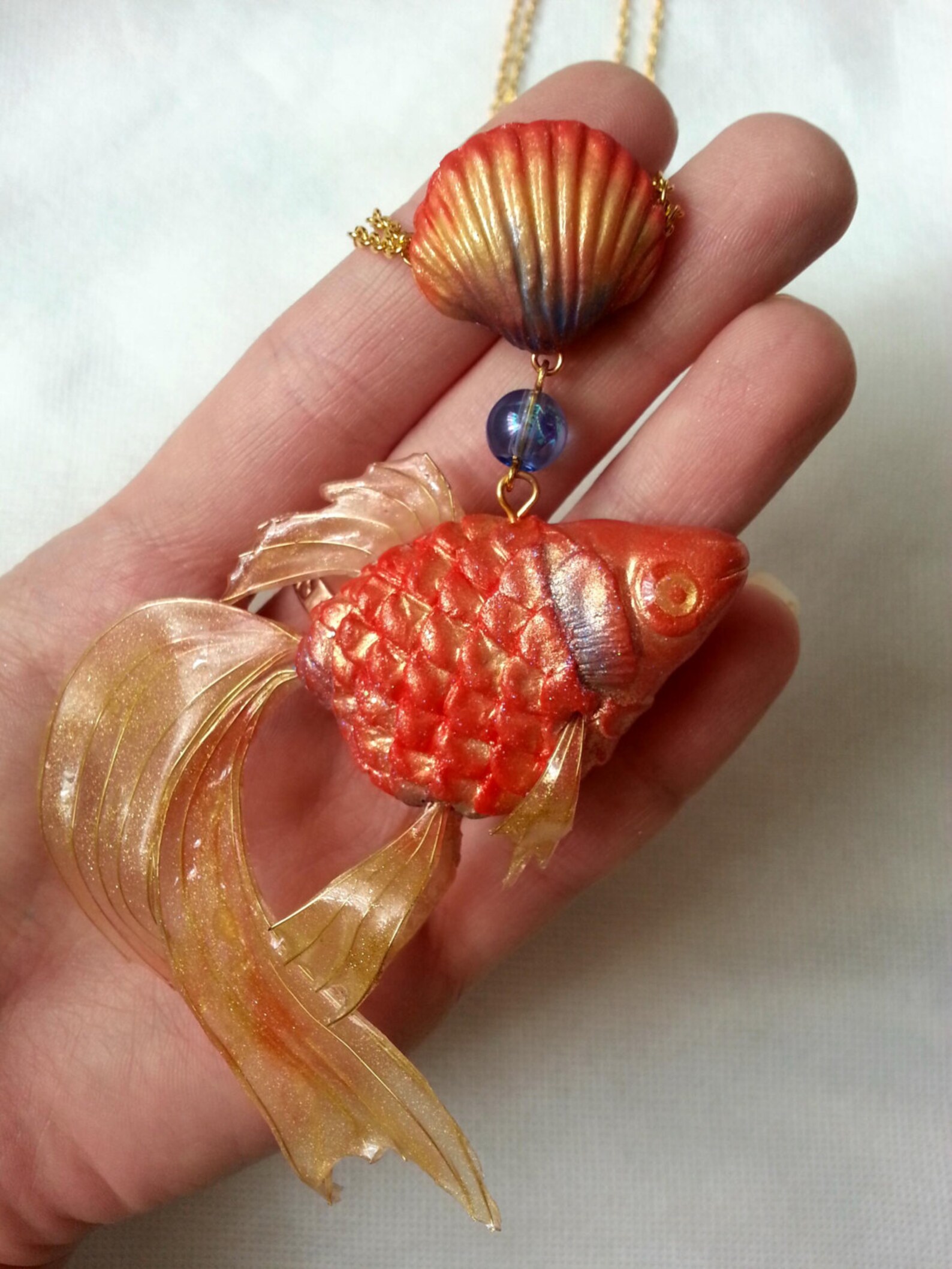 Polymer clay pendant gold fish necklace polymer clay Etsy