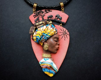 Women sculpture necklace ~ African necklace ~ Designer art necklace ~ Exclusive jewelry