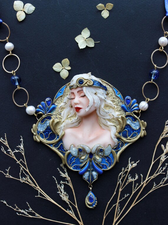 Mistress of the Sapphire Dream ~ Art Nouveau necklace ~ Handmade exclusive jewelry