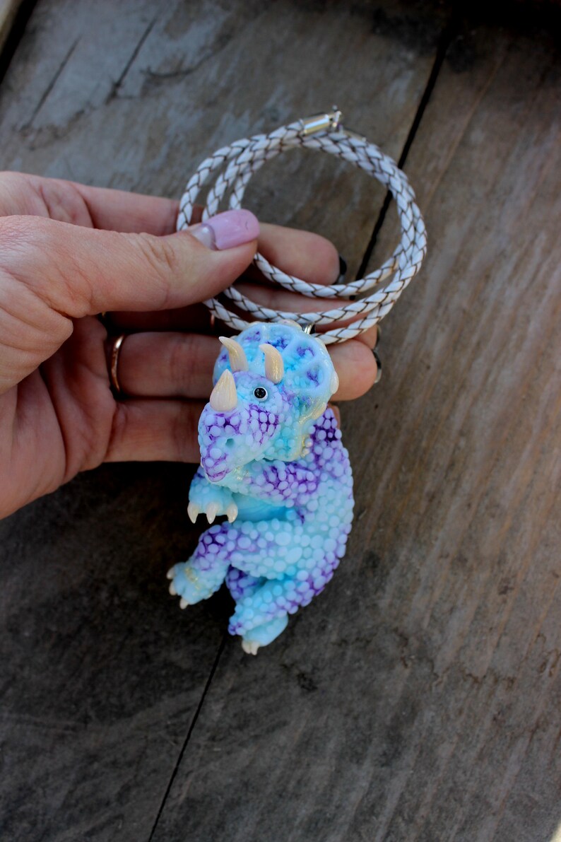 Marginocephalia pendant, dinosaur handmade necklace, polymer clay necklace, stylish summer necklace, fimo animal image 2