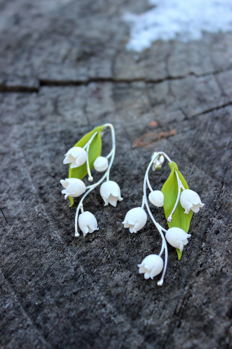 Lily of the valley earrings polymer clay handmade pendant bridal shower gift, anniversary gift, Mother's Day Gift image 1