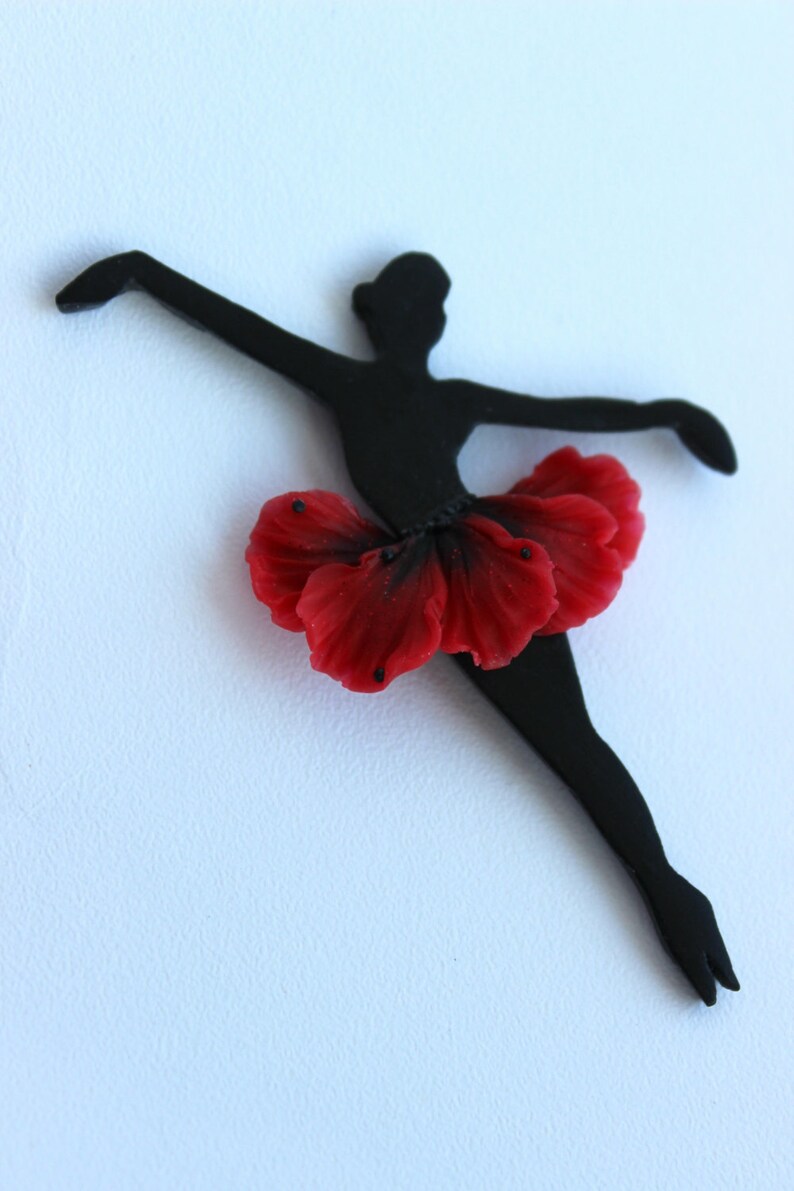 Valentine/'s Day Gift Ballerina brooch flower Poppy brooch Red jewelry Little brooch made of polymer clay