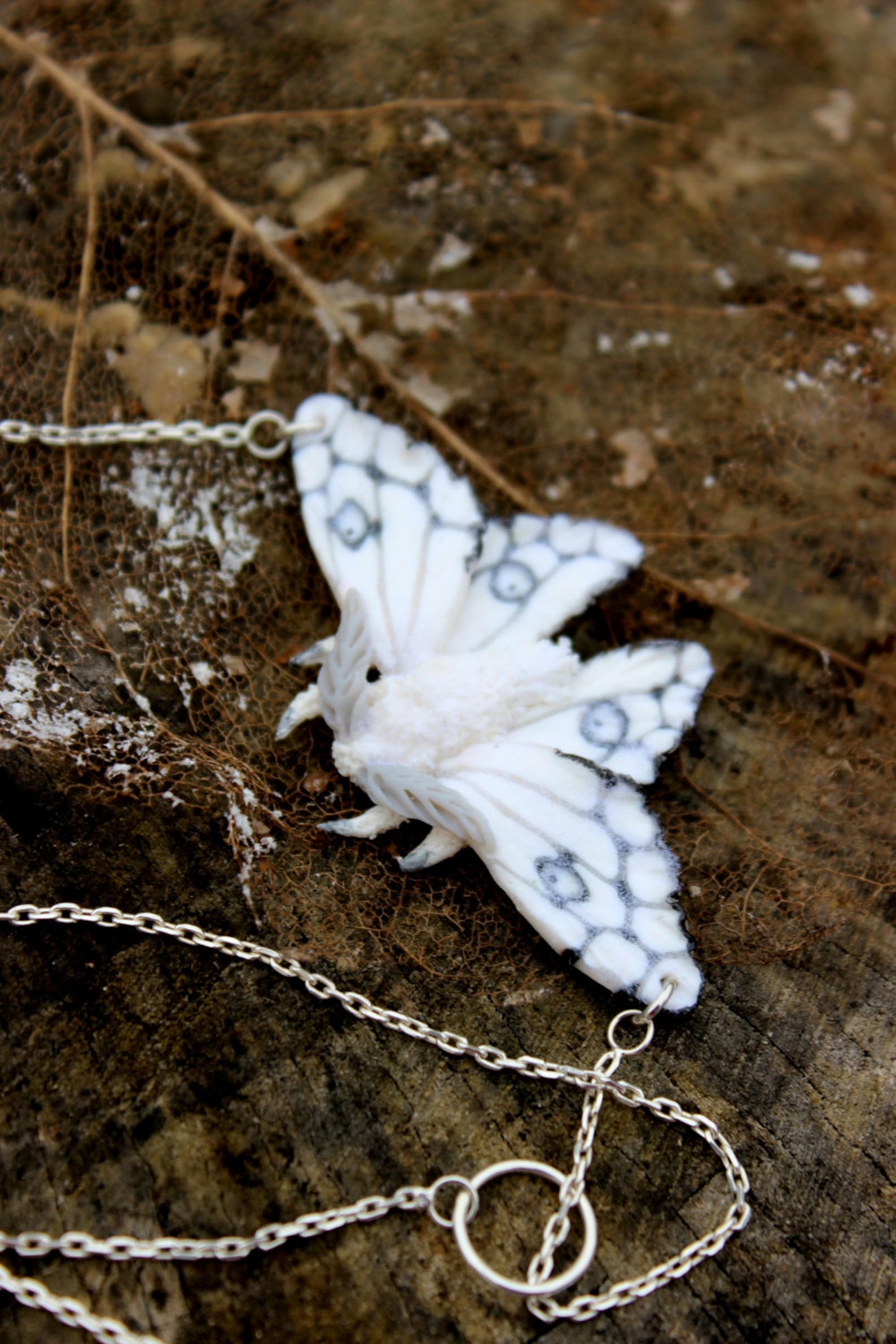 White Luna Moth Necklace Polymer Clay Jewelry Boho Jewelry Etsy