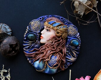 Viking women brooch ~ Warrior women brooch ~ Designer polymer clay jewelry