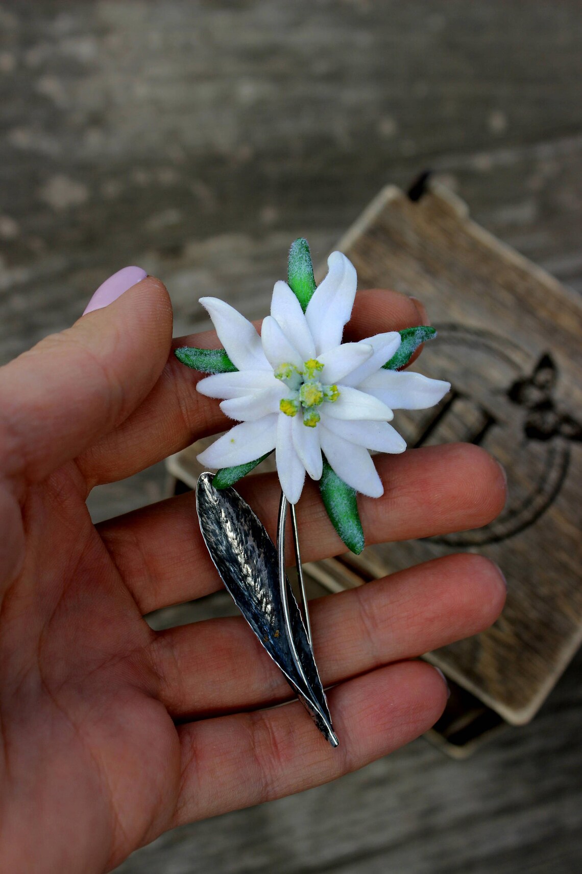 Edelweiss jewelry OOAK brooch made of polymer clay and Etsy