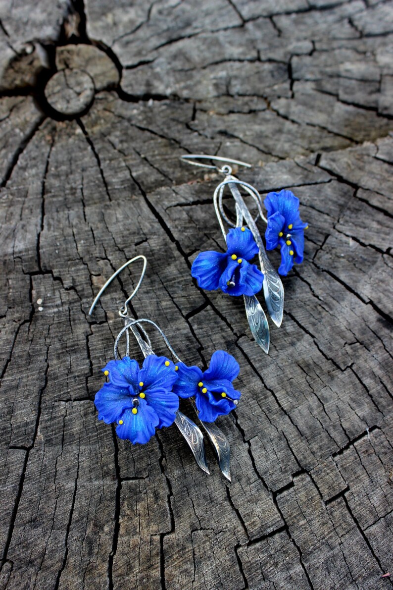 Floral jewelry from polymer clay and 925 silver metal  image 1