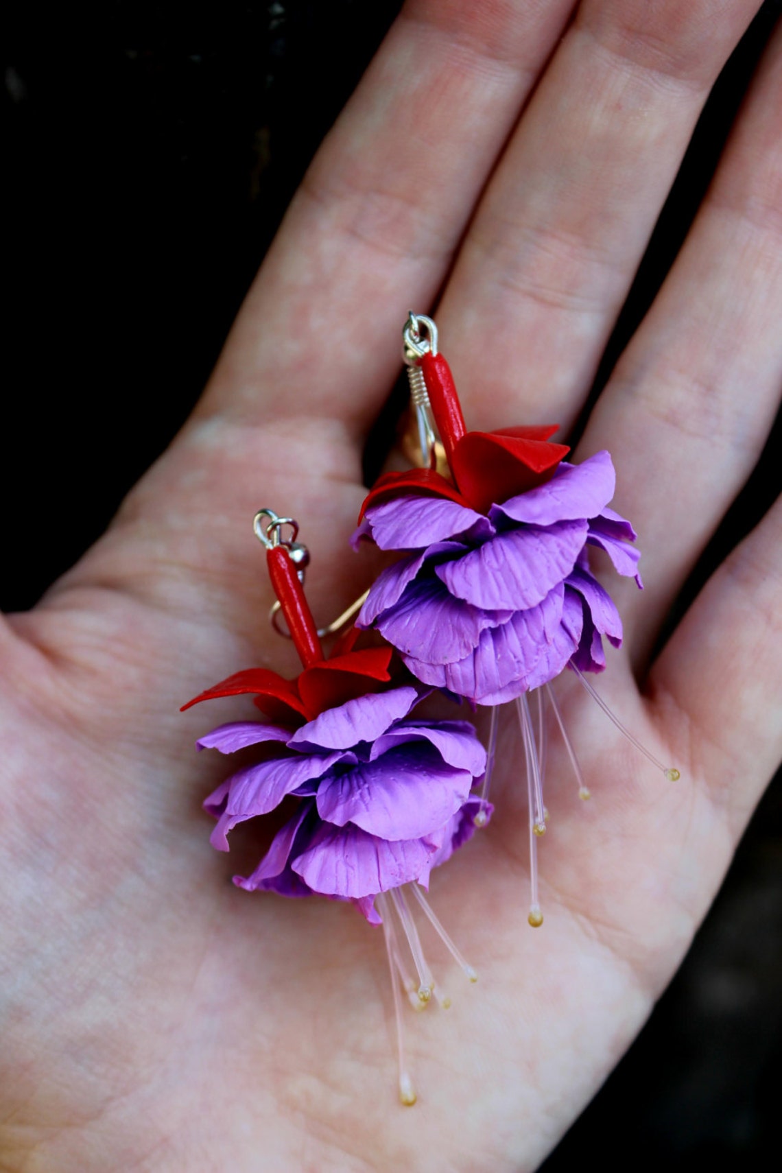 Fuchsia jewelry Fuchsia Earrings flower earrings Porcelain | Etsy