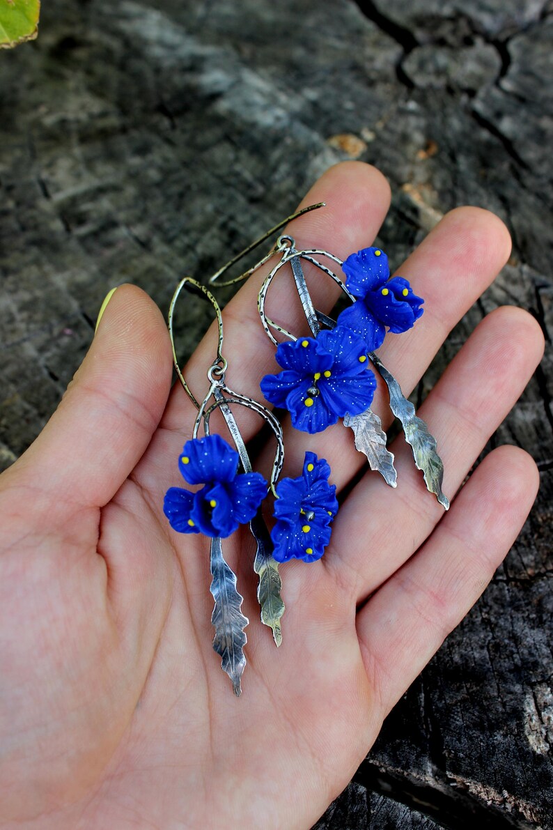 Floral jewelry from polymer clay and 925 silver metal  image 0