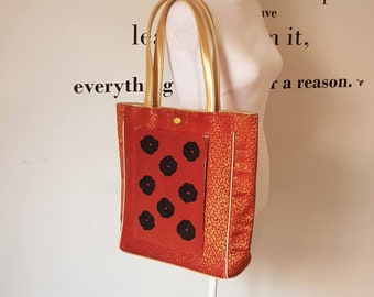 Salsa Red Brocade Tote: Embroidered Floral Shoulder Bag