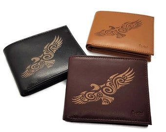 Mens Leather Wallet: Eagle Tattoo Art, RFID Blocking