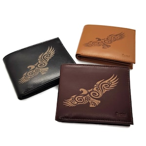 Brieftasche aus Leder, Adler Tattoo Kunst Brieftasche, geätzte Leder Brieftasche, moderne RFID Brieftasche, Geschenk für Trauzeugen von Tarini