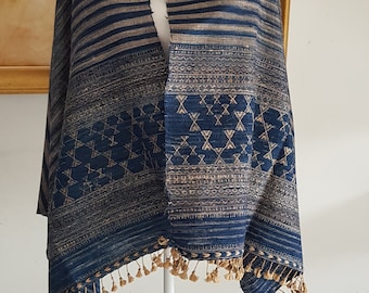 Handwoven Tussar Silk Wool Stole: Teal Green Indian Shoulder Wrap
