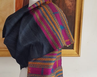 Handwoven Tussar Silk-Wool Stole: Indian Shawl Blue handloomed shoulder Wrap