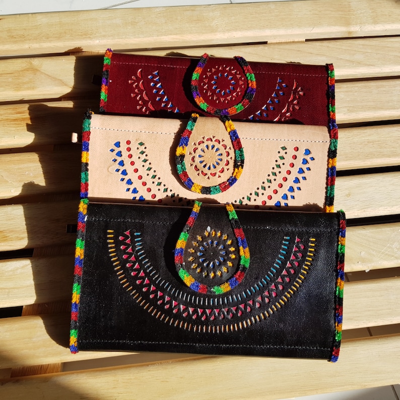 Womens Wallets large Leather Hand Tooled Boho Bohemian - Etsy Hong Kong