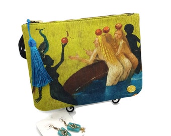 Hieronymus Bosch Clutch & Earrings Set: Garden of Earthly Delights Vegan Wristlet
