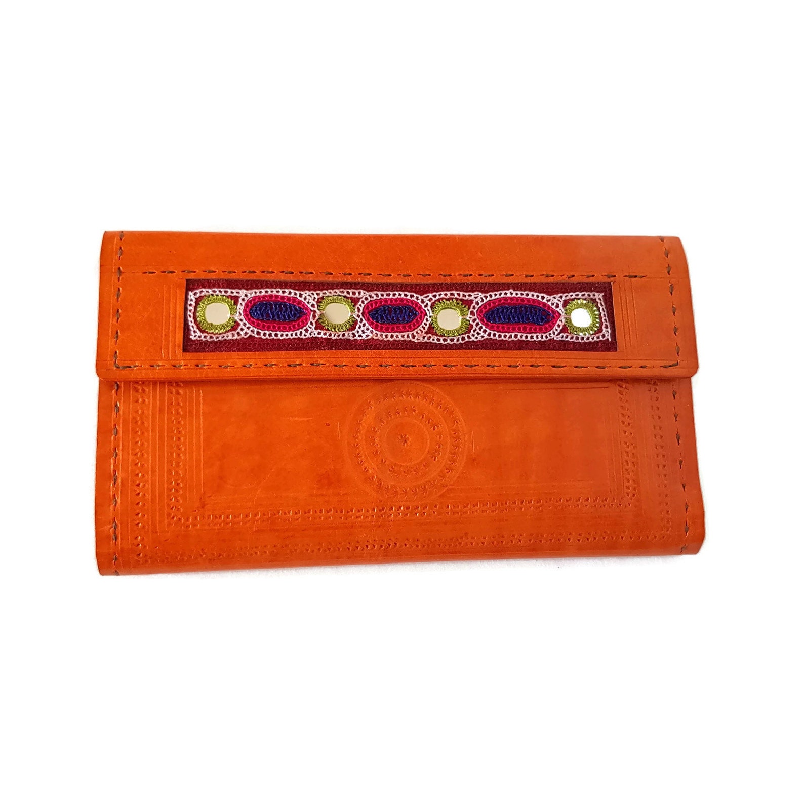 Womens leather wallet Orange wallet credit card wallet for Etsy