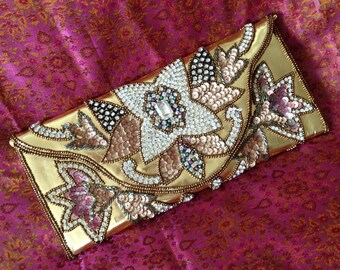 Handcrafted Gold Evening Clutch: Jewel Minaudiere with Sequins