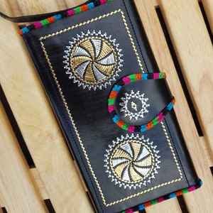 womens leather wallet , gothic black wristlet, tooled Leather Spacious credit card wallets by Tarini, Mothers day gifts