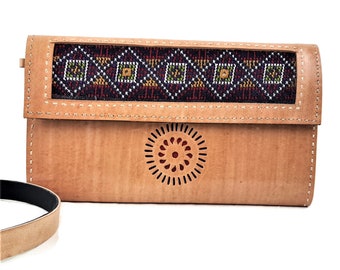 Embroidered Leather Wristlet Wallet: Tooled Boho iPhone Purse