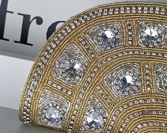 Gold Crystal Embellished Evening Clutch: Handmade Jewel Bag