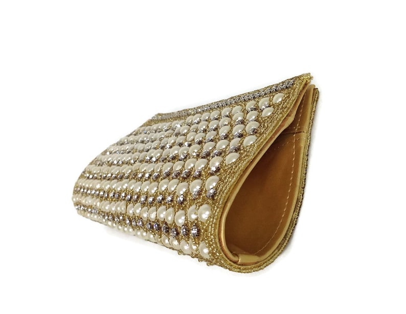 Bridal clutch Pearl and gold clutch hand beaded evening Etsy