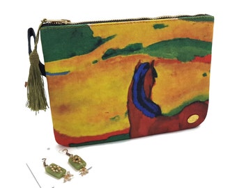 Franz Marc Horse Clutch & Handmade Glass Earrings Set