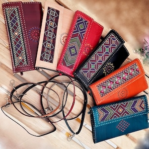 wallet women , Handmade genuine leather wristlet , Tooled embroidered Trifold Boho iPhone wallet for women, Unique Christmas gifts for her