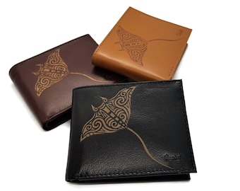 Stingray Tattoo Art Leather Wallet for men ,RFID Mens Wallet
