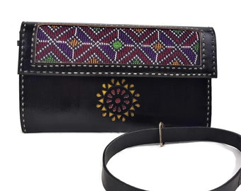 Womens Embroidered Leather Wristlet Wallet: Tooled Boho iPhone Holder