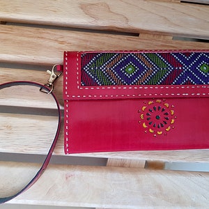Womens wallets , red genuine leather wristlet ,credit card purse, Tooled embroidered Boho iPhone wallet, Quality Christmas gifts for her