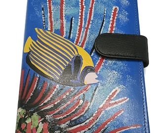 Hand-Painted Leather Wallet: Ocean Coral Reef Clutch by Tarini