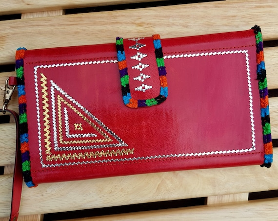 Tarini womens tooled leather wristlet Mahogany wallet 