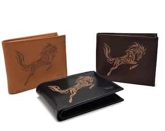 Stallion Tattoo Leather Wallet: Etched Tooled Design, Groomsmen Gift