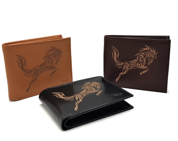 Featured listing image: Stallion Tattoo Leather Wallet: Etched Tooled Design, Groomsmen Gift
