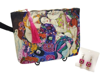 Damen Armband & Ohrringe Set, Gustav Klimt Die Maiden Clutch, Handquasten, handgefertigte rosa Ohrringe GRATIS, Geschenk für Frauen, Brautjungfer